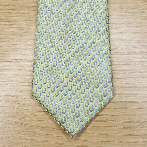 PERRY ELLIS Mens Neck Tie Yellow Blue Zig Zag Chevron Pointed Classic - Picture 1 of 6